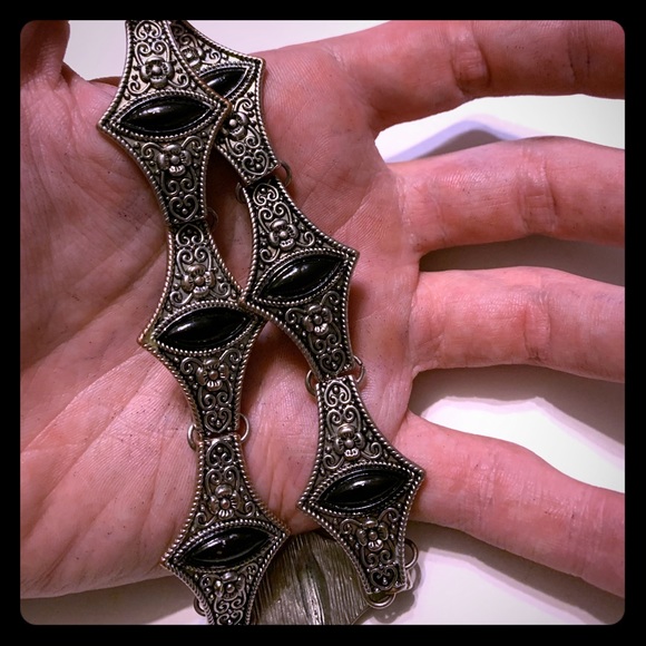 Sterling silver and onyx choker necklace. - Picture 2 of 4